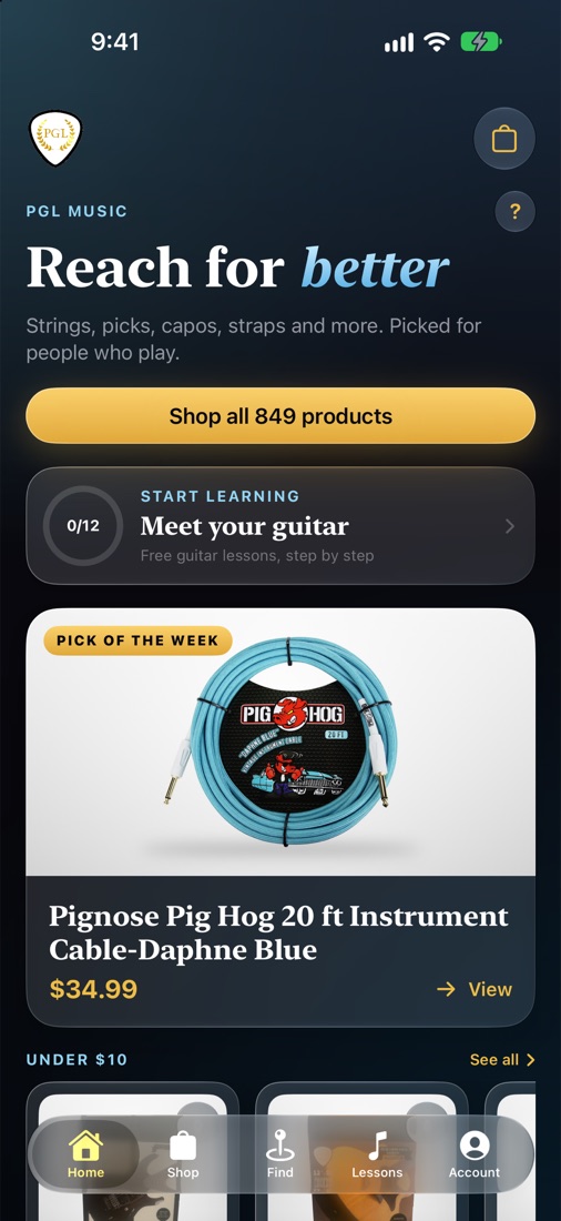 PGL Music app home screen
